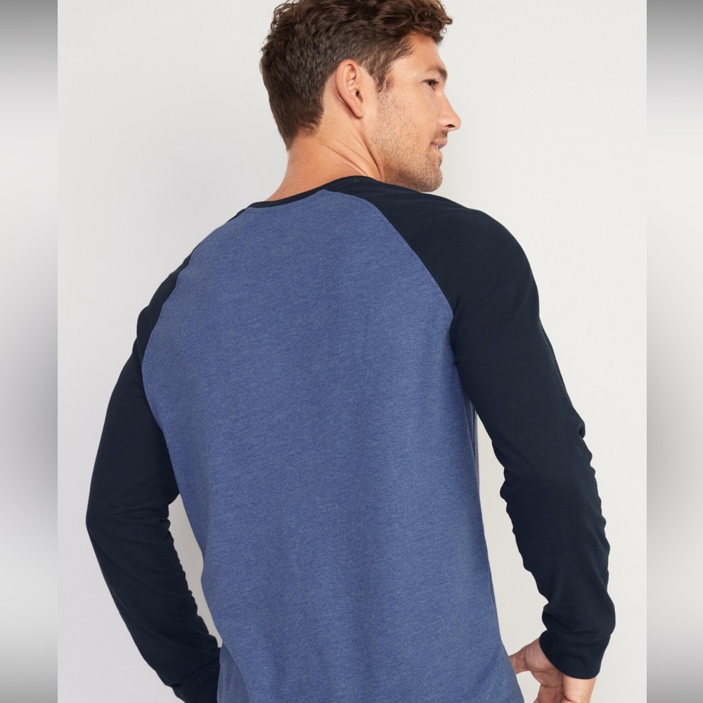 Men's Blue Color-Block Raglan Shirt - Picture 2 of 2